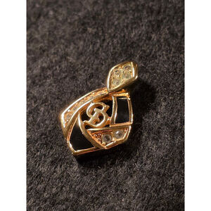 Vintage CHRISTIAN DIOR Black Enamel & Crystal CD Logo Pendant